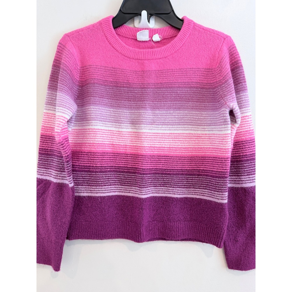 Gap Kids Girls Ombre Striped Knit Sweater Pink Purple White Crew Neck Pullover - Picture 2 of 7